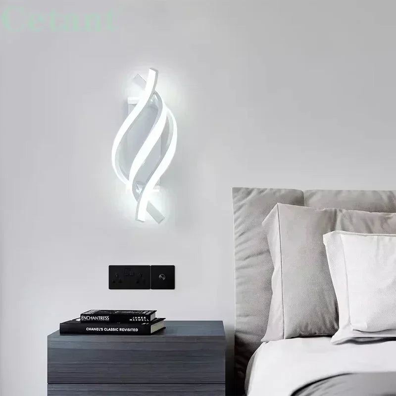 Modern LED Wall Lamp Home Decoration Line Wall Sconce Bedroom Bedside Corridor Living Room Backgroud Black White Lighting Lustre