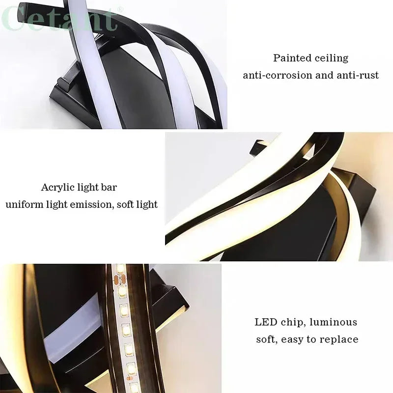 Modern LED Wall Lamp Home Decoration Line Wall Sconce Bedroom Bedside Corridor Living Room Backgroud Black White Lighting Lustre